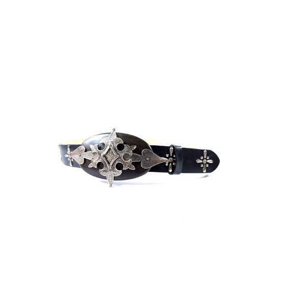 NEW Streets Ahead Waist Belt Black Leather Rhinestones Size M main image 5